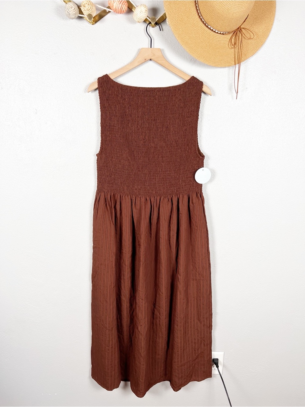 NWT Hill House Cosima Nap Dress Chocolate Tonal Seersucker Smocked Size XL - Picture 4 of 9